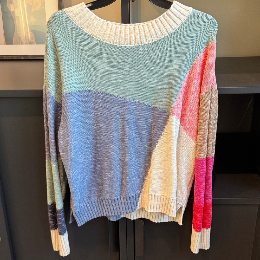 NIC+ZOE Colorblock Cotton Blend Sweater, Size Large